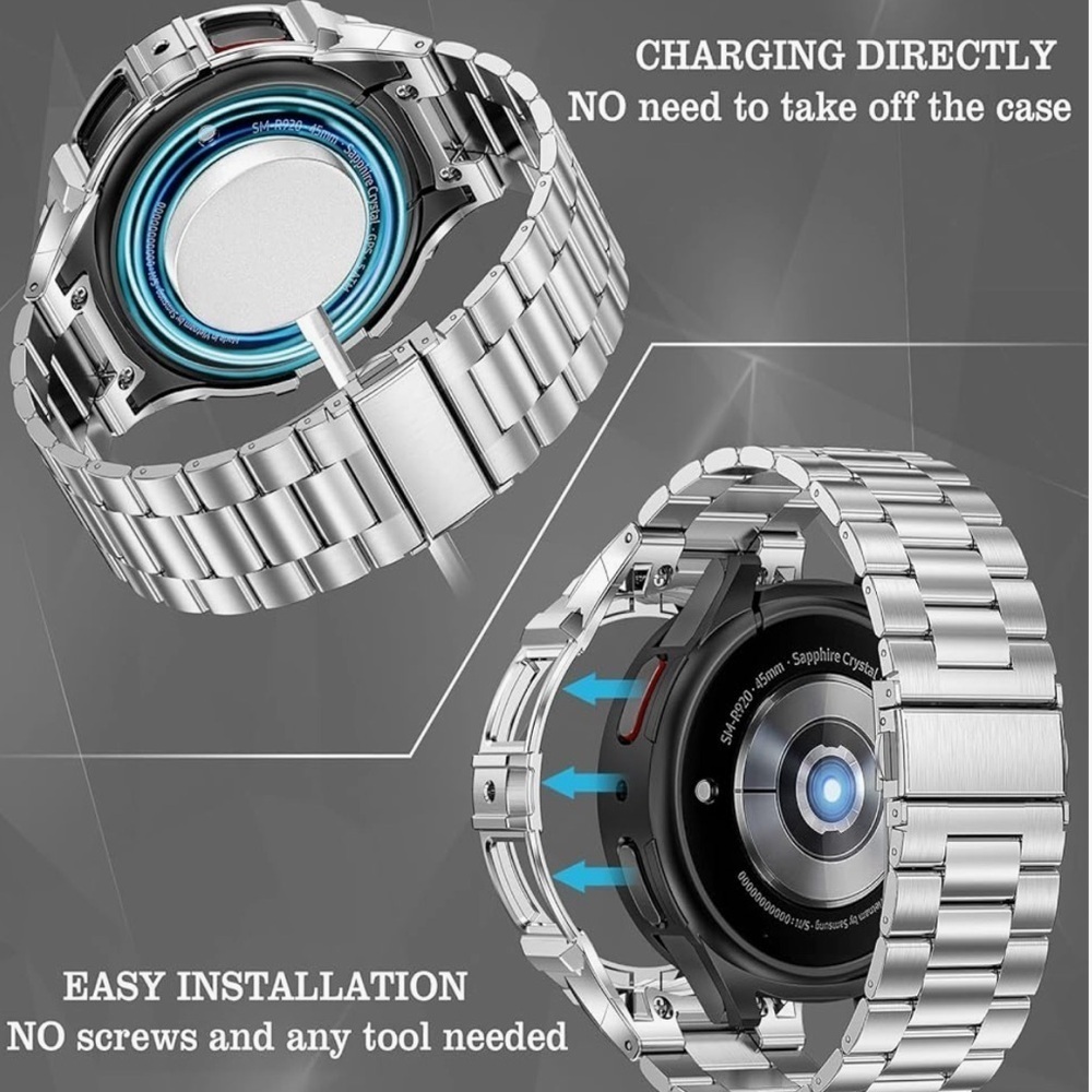 Stainless Steel Case Bands Compatible Samsung Galaxy Watch 5 Band/ 4 Bands 44mm - Picture 4 of 10